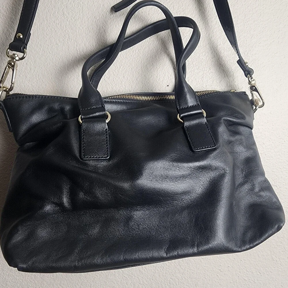 Kate Spade New York Satchel Bag Womens Medium Black Leather Crossbody Purse Zip